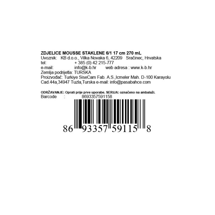 ZDJELICE MOUSSE STAKLENE 6/1 17 cm 270 mL