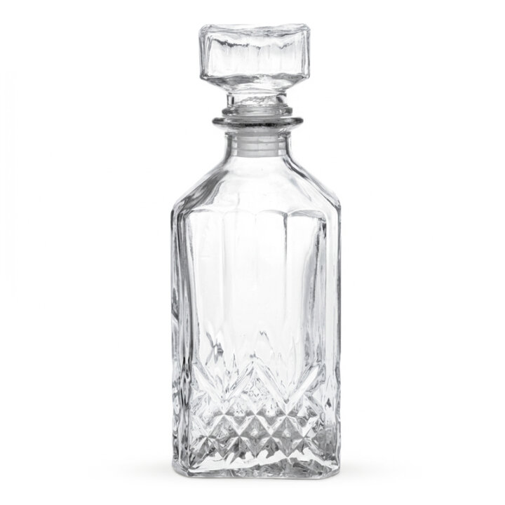 BOCA STAKLENA ČETVRTASTA ZA WHISKEY SA STAKLENIM ČEPOM 850 mL