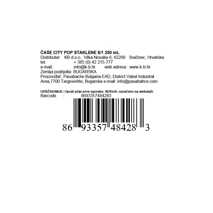 ČAŠE CITY POP STAKLENE 6/1 250 mL