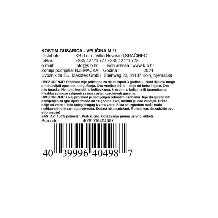 KOSTIM GUSARICA - VELIČINA M / L