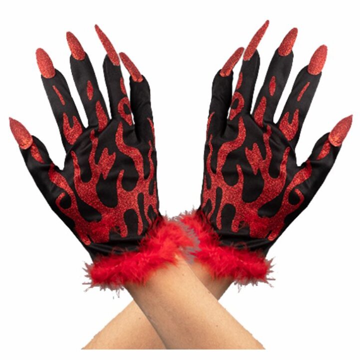 RUKAVICE S NOKTIMA FLAME GLITER - CRVENO-CRNE