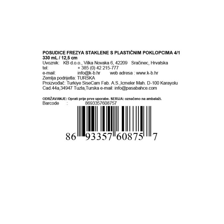 POSUDICE FREZYA STAKLENE S PLASTIČNIM POKLOPCIMA 4/1 330 mL / 12,5 cm