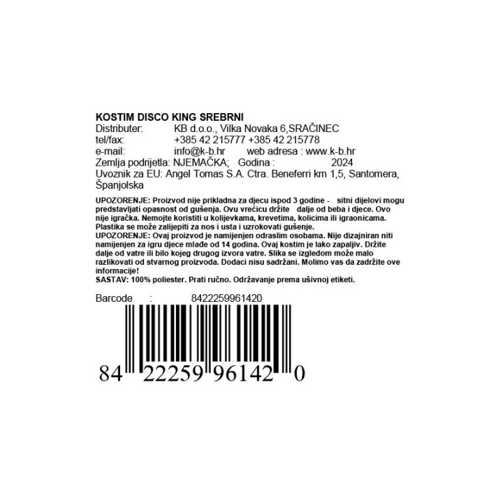 KOSTIM DISCO KING SREBRNI M/L
