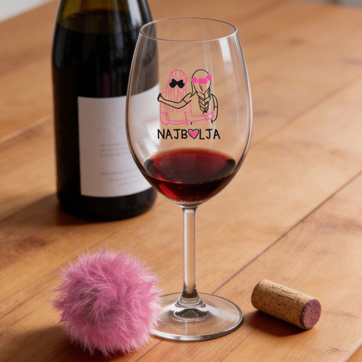 ČAŠA ZA VINO SA POM-POM PRIVJESKOM TISAK 