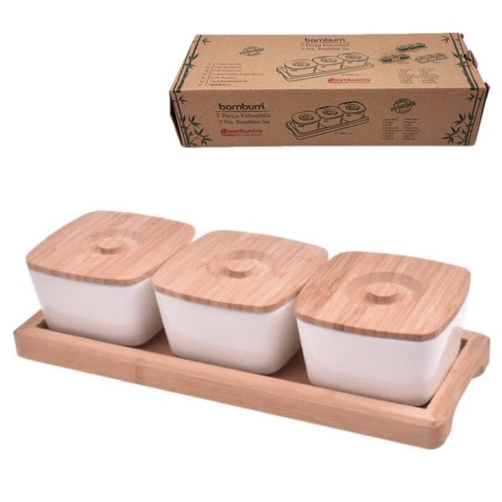 POSUDICE ZA UMAK S POKLOPCEM I STALKOM OD BAMBUSA 7 DJELNI 29x11x8 CM