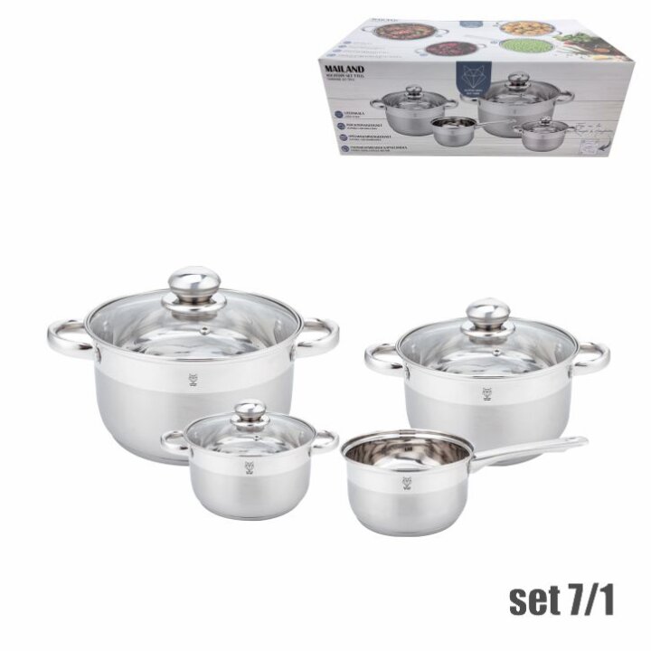 POSUĐE ZA KUHANJE INOX - 7 DIJELNI SET INDUKCIJA 1,8 L/ 2,0 L/ 3,4 L/ 5,4 L - MILAN