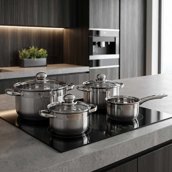 POSUĐE ZA KUHANJE INOX - 7 DIJELNI SET INDUKCIJA 1,8 L/ 2,0 L/ 3,4 L/ 5,4 L - MILAN