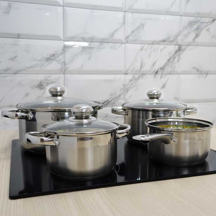 POSUĐE ZA KUHANJE INOX - 7 DIJELNI SET INDUKCIJA 1,8 L/ 2,0 L/ 3,4 L/ 5,4 L - MILAN