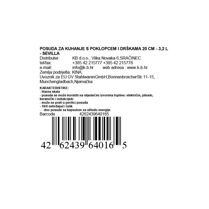 POSUDA ZA KUHANJE S POKLOPCEM I DRŠKAMA 20 CM - 3,2 L - SEVILLA