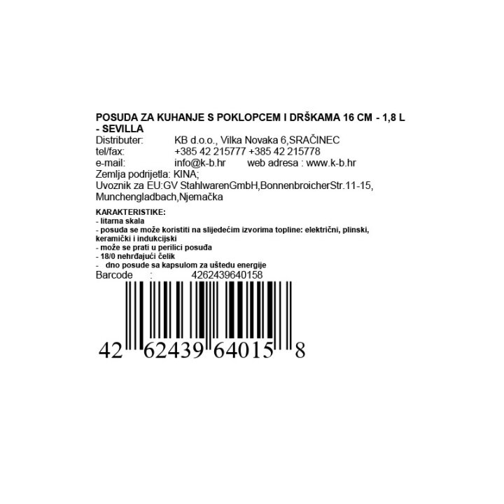 POSUDA ZA KUHANJE S POKLOPCEM I DRŠKAMA 16 CM - 1,8 L - SEVILLA