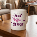 ŠALICA KERAMIČKA S TISKOM BIJELA U POKLON KUTIJI 300 ml - Žena, majka, šefica