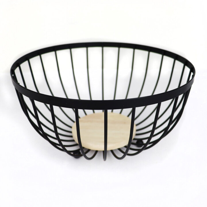 KOŠARICA ZA VOĆE METALNA CRNA S DRVENIM DNOM 25 x 13 CM - KITEASE