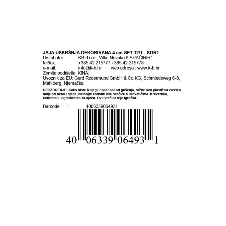 JAJA USKRŠNJA DEKORIRANA 4 cm SET 12/1 - SORT