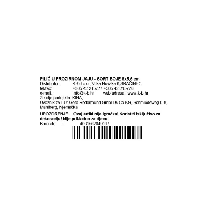 PILIĆ U PROZIRNOM JAJU - SORT BOJE 8x5,5 cm