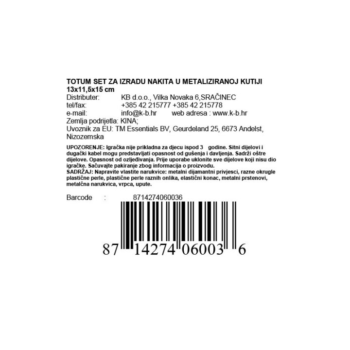 TOTUM SET ZA IZRADU NAKITA U METALIZIRANOJ KUTIJI 13x11,5x15 cm