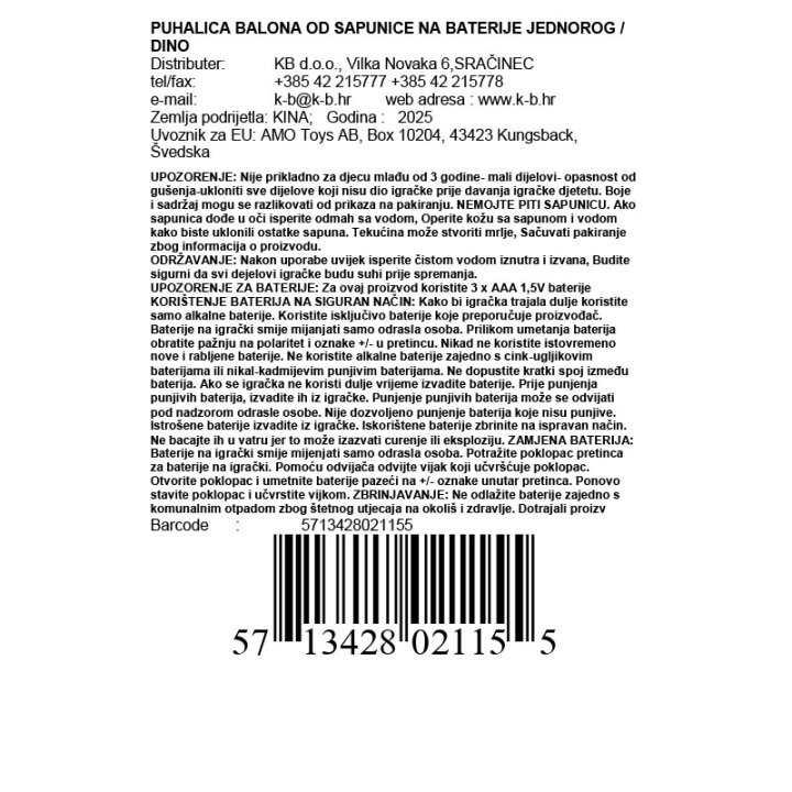 PUHALICA BALONA OD SAPUNICE NA BATERIJE JEDNOROG / DINO