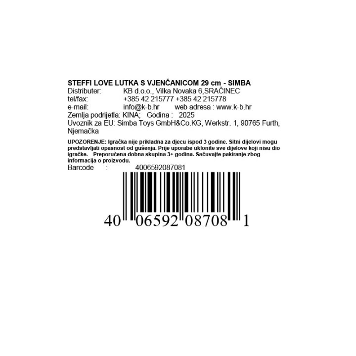 LUTKA STEFFI LOVE S VJENČANICOM 29 cm