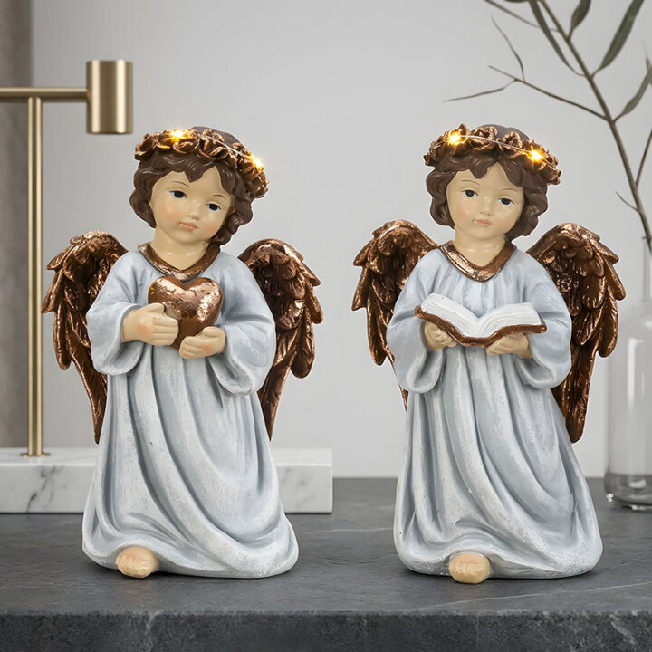 ANĐEO FIGURA BIJELO-SMEĐI S LED SVJETLIMA 26x17 cm