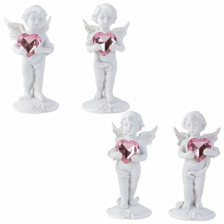 ANĐEO FIGURA BIJELI SA SRCEM OD ROZOG KRISTALIĆA 11x5 cm