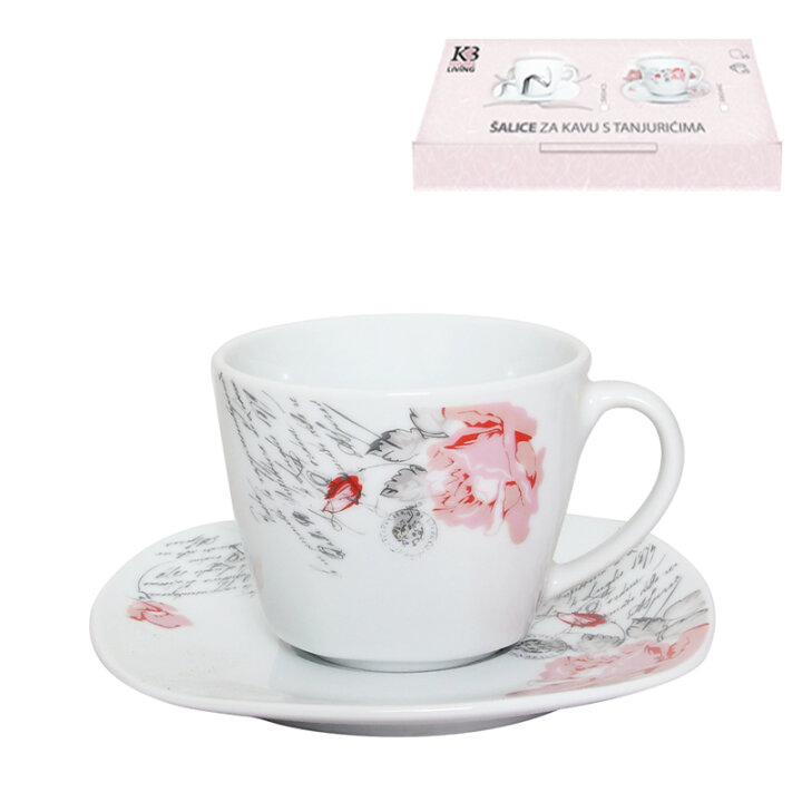 ŠALICE PORCULANSKE ROMANTICA 6/1 200 mL - CVJETNI DEKOR