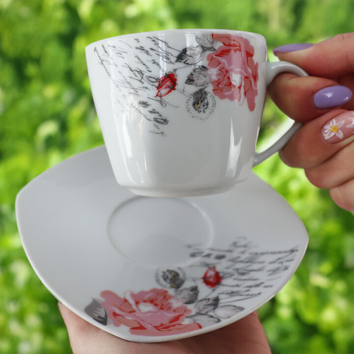 ŠALICE PORCULANSKE ROMANTICA 6/1 200 mL - CVJETNI DEKOR