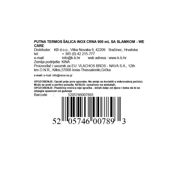PUTNA TERMOS ŠALICA INOX CRNA 900 mL SA SLAMKOM - WE CARE