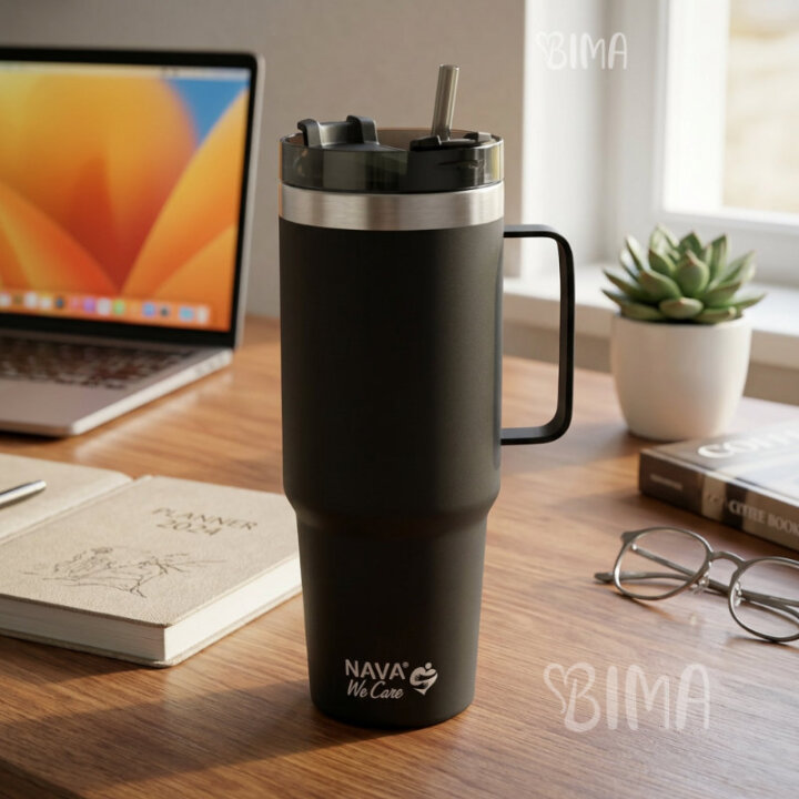 PUTNA TERMOS ŠALICA INOX CRNA 900 mL SA SLAMKOM - WE CARE