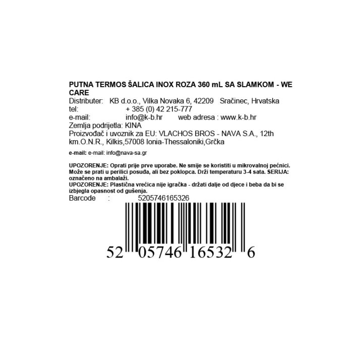 PUTNA TERMOS ŠALICA INOX ROZA 360 mL SA SLAMKOM - WE CARE