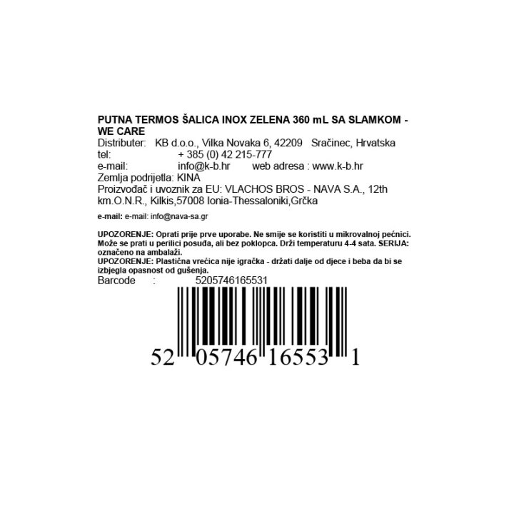 PUTNA TERMOS ŠALICA INOX ZELENA 360 mL SA SLAMKOM - WE CARE