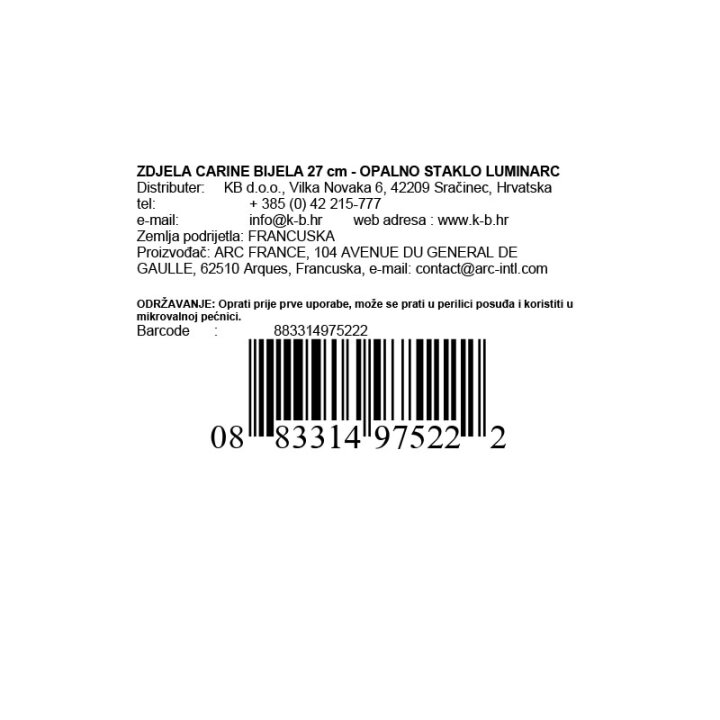 ZDJELA CARINE BIJELA 27 cm - LUMINARC