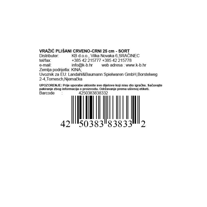 VRAŽIĆ PLIŠANI CRVENO-CRNI 25 cm