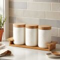 POSUDE ZA ZAČINE 3/1 PORCULANSKE 500 ml NA DRVENOM STALKU 33,5x9,8x14,5 cm