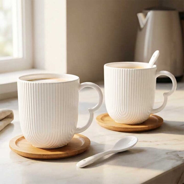 ŠALICE PORCULANSKE S DRVENIM TANJURIĆIMA 2/1 300 mL LINEA