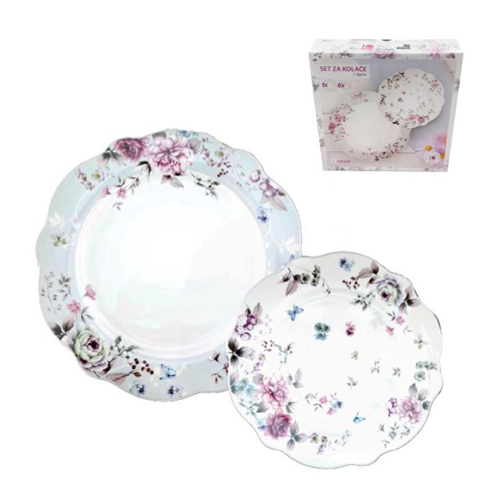 SET ZA KOLAČE 7 DIJELNI NEW BONE BELLA DEKORIRANI - VALOVITI RUB