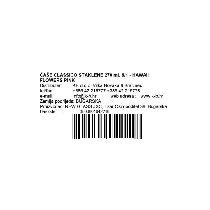 ČAŠE CLASSICO STAKLENE 270 mL 6/1 - HAWAII FLOWERS PINK