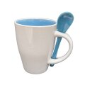 ŠALICA KERAMIČKA 10,5 cm BIJELO-PLAVA S ŽLIČICOM 300 mL