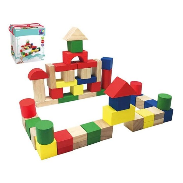KOCKE DRVENE U BOJI 50 DIJELNE U KUTIJI 15x15x18 cm