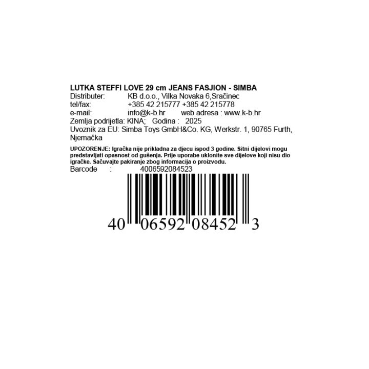 LUTKA STEFFI LOVE 29 cm JEANS FASHION