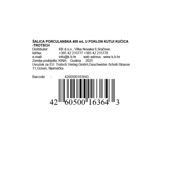 ŠALICA PORCULANSKA 400 mL U POKLON KUTIJI KUĆICA -TROTSCH