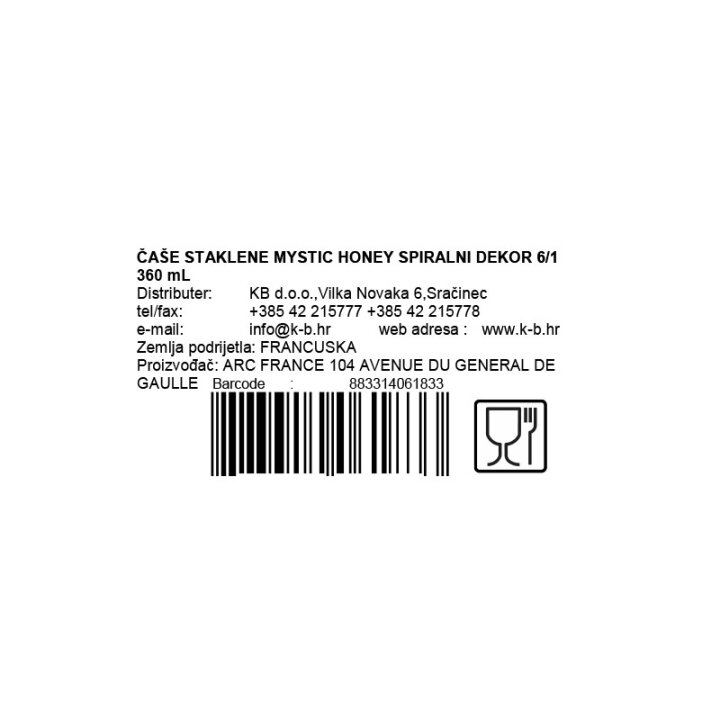 ČAŠE STAKLENE MYSTIC HONEY SPIRALNI DEKOR 6/1 360 mL