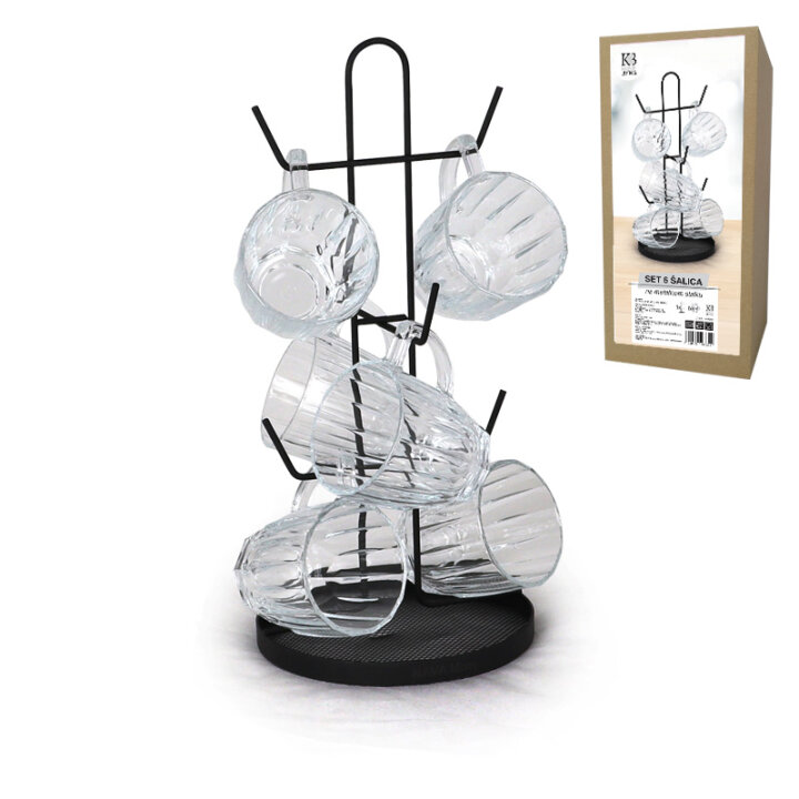 SET 6 ŠALICA 245 ml STAKLENA NA METALNOM STALKU 37,5 cm