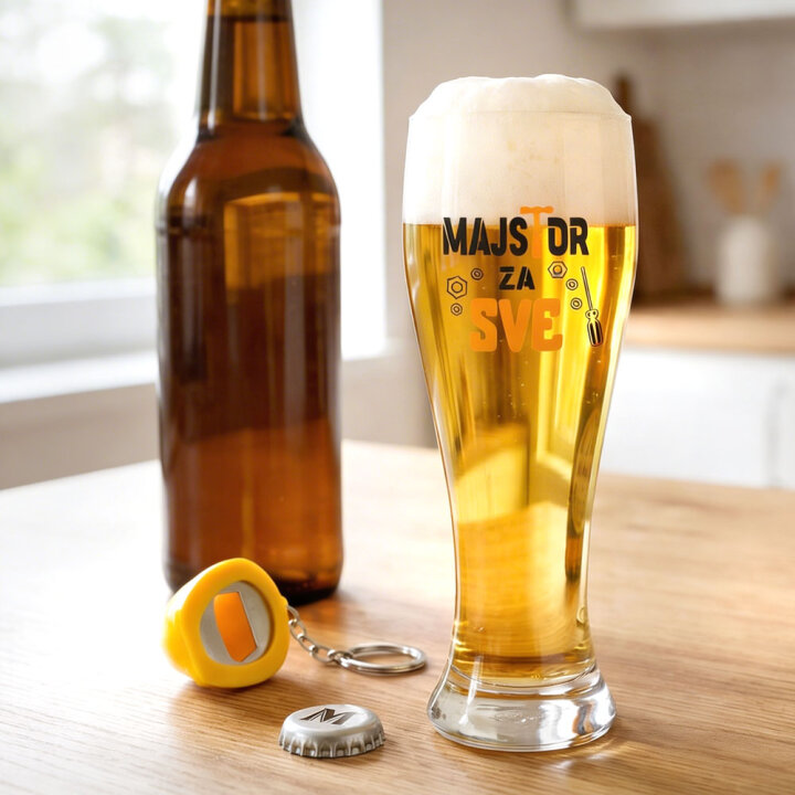 ČAŠA ZA PIVO S TISKOM I PRIVJESAK/OTVARAČ KACIGA 500ml