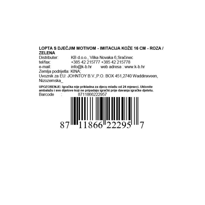 LOPTA S DJEČJIM MOTIVOM - IMITACIJA KOŽE 16 CM - ROZA / ZELENA