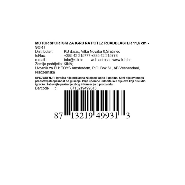 MOTOR SPORTSKI ZA IGRU NA POTEZ ROADBLASTER 11,5 cm - SORT