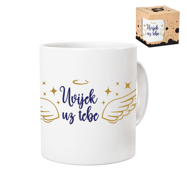ŠALICA KERAMIČKA S TISKOM BIJELA U POKLON KUTIJI 300 ml - Uvijek uz tebe