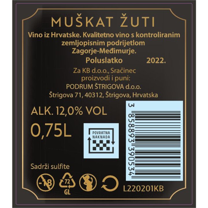 VINO MUŠKAT ŽUTI 0,75L S PRIGODNIM NATPISOM - 2 sort