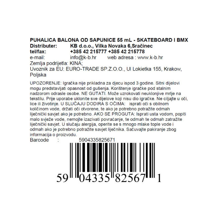PUHALICA BALONA OD SAPUNICE 55 mL - SKATEBOARD I BMX