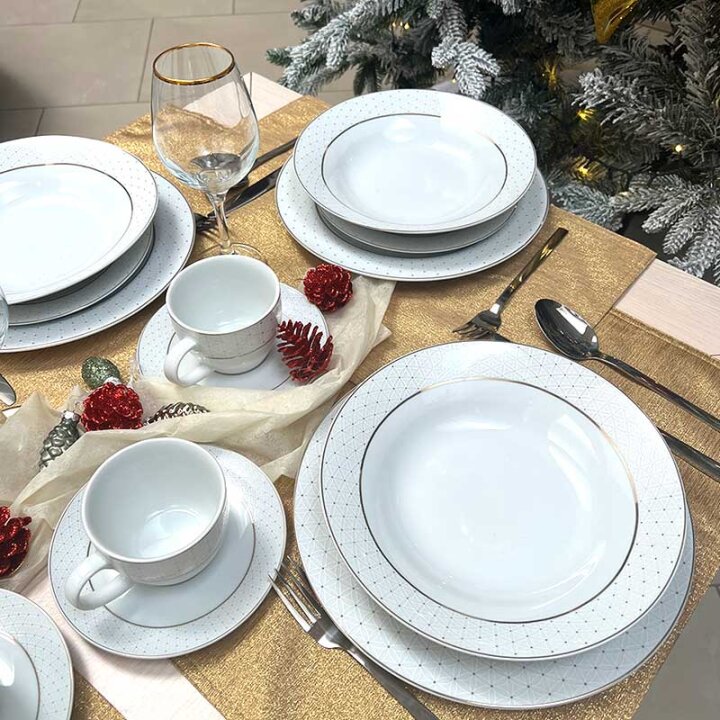SERVIS ZA JELO PORCULANSKI ALICE 30 DIJELNI SA ŠALICAMA - ZLATNI DEKOR