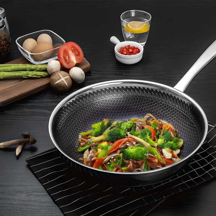 WOK TAVA INOX S NEPRIANJAJUĆIM HEXAGON PREMAZOM INDUKCIJA 28x8 cm
