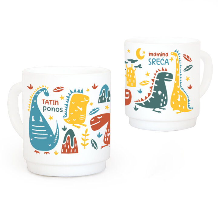 ŠALICA OPAL S TISKOM 290 ml DJEČJI MOTIV DINOSAURI Mamina sreća, tatin ponos